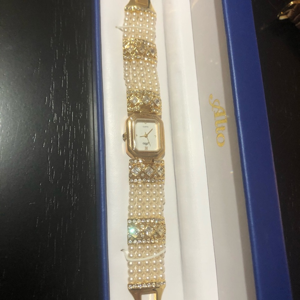 Alto Cubic Zirconia and Pearl Watch Bracelet